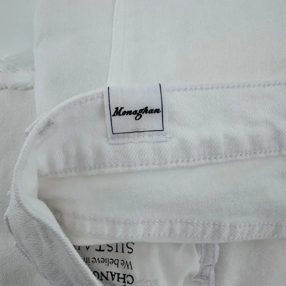 Frank & Eileen Monaghan Mom Jean Sz 32 White Denim Frayed Hem Straight Leg USA - Picture 7 of 13